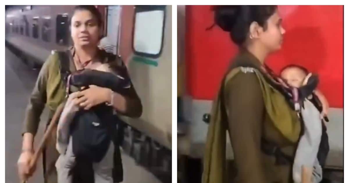 ഒരു കയ്യിൽ ലാത്തി, നെഞ്ചോട് ചേർത്ത് കൈക്കുഞ്ഞ്; 'പോരാളി'യെന്ന് സോഷ്യൽ മീഡിയ, ആർപിഎഫ്
