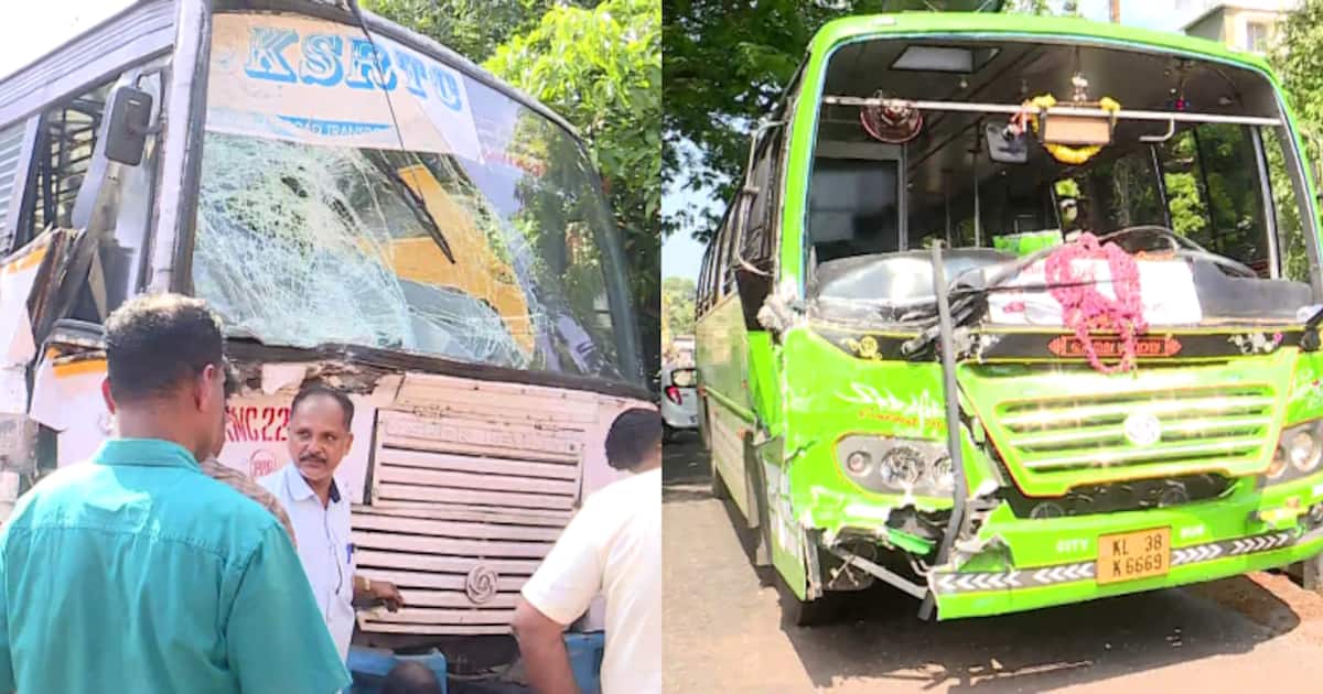 തമ്പാനൂരിൽ കെഎസ്ആ‌ർടിസി ബസും സ്വകാര്യ ബസും കൂട്ടിയിടിച്ച് അപകടം: 21 യാത്രക്കാർക്ക് പരുക്കേറ്റു