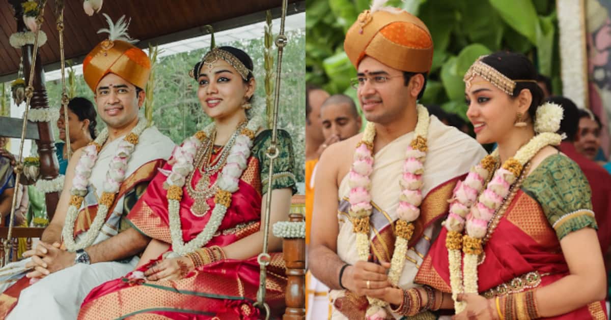 ബിജെപി എംപി തേജസ്വി സൂര്യ വിവാഹിതനായി; വധു ഗായിക ശിവശ്രീ സ്‌കന്ദപ്രസാദ്