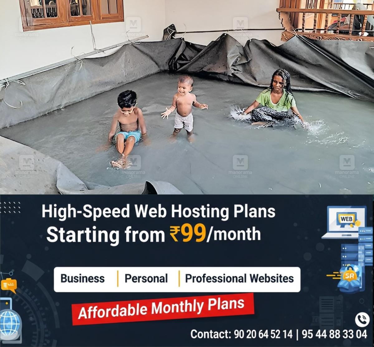 കുട്ടികൾക്കായി കാർ പോർച്ച് നീന്തൽക്കുളമാക്കി മാറ്റി ഉമ്മർ; കുളത്തിന് 14 അടി നീളവും 12 അടി വീതിയും