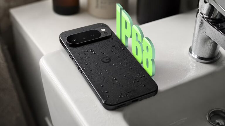 a-wet-google-pixel-phone-on-a-bathroom-sink-with-an-ip68-label-beside-it.jpg