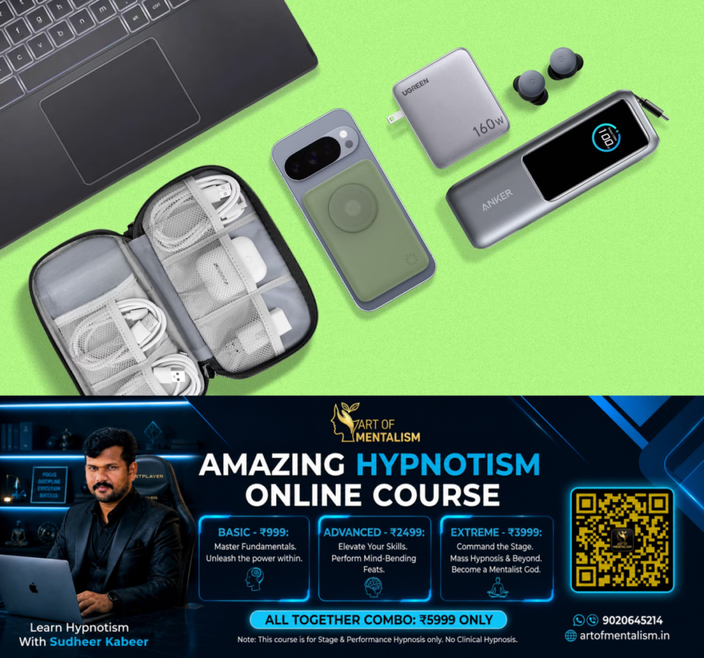 newskerala.net_1786726389_charging-accessories-including-a-power-bank-charger-earbuds-cables-and-a-tech-pouch