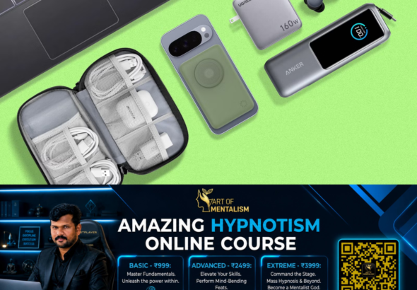 newskerala.net_1786726389_charging-accessories-including-a-power-bank-charger-earbuds-cables-and-a-tech-pouch