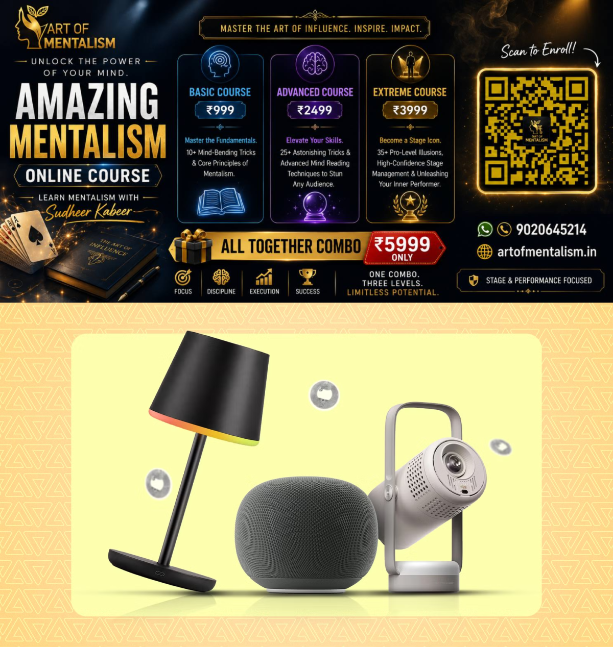 newskerala.net_1786885086_lamp-smart-speaker-projector-and-nfc-tags-on-a-yellow-background