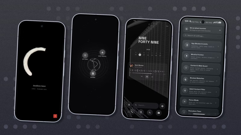 four-android-phones-showing-different-ikigai-launcher-screens.png