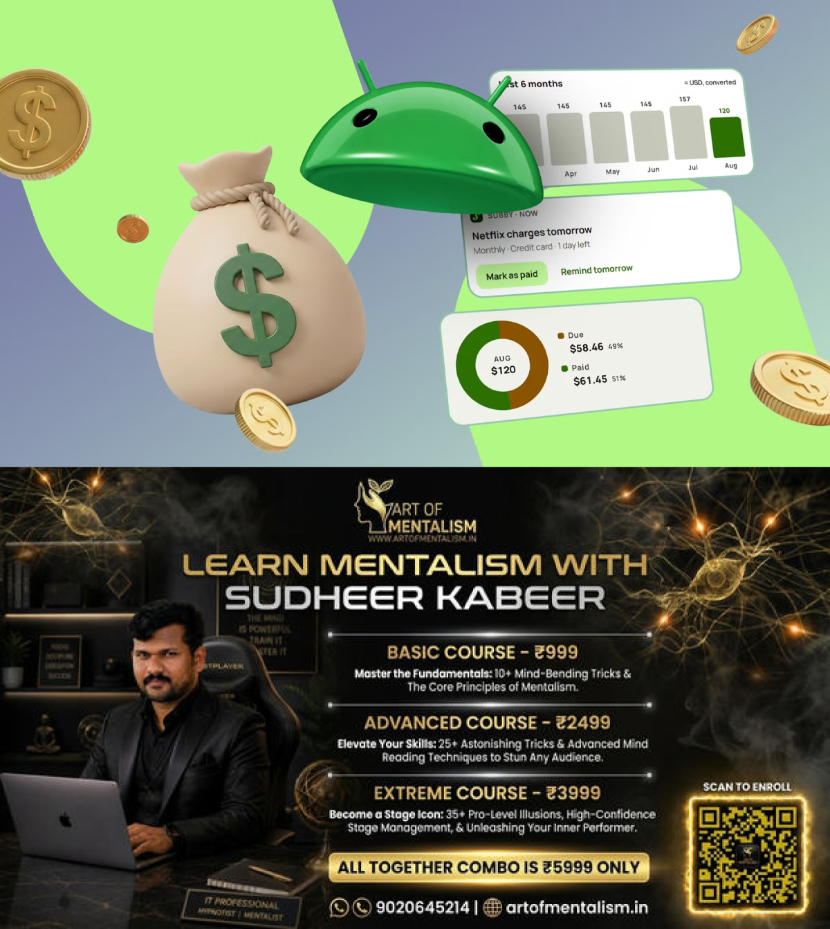 newskerala.net_1790680032_android-mascot-with-subby-subscription-charts-a-money-bag-and-coins