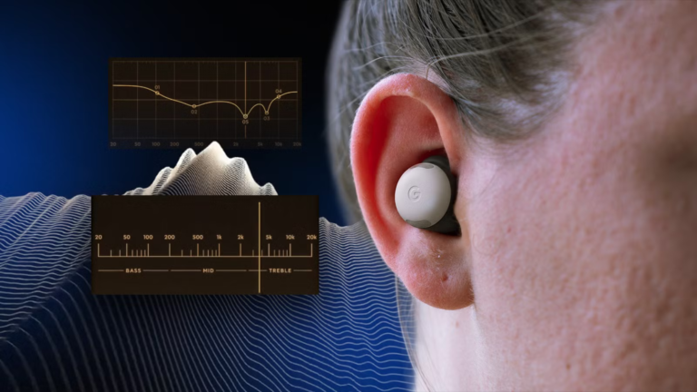 google-pixel-bud-in-an-ear-with-eqsweep-audio-equalizer-graphs-on-a-blue-background.png