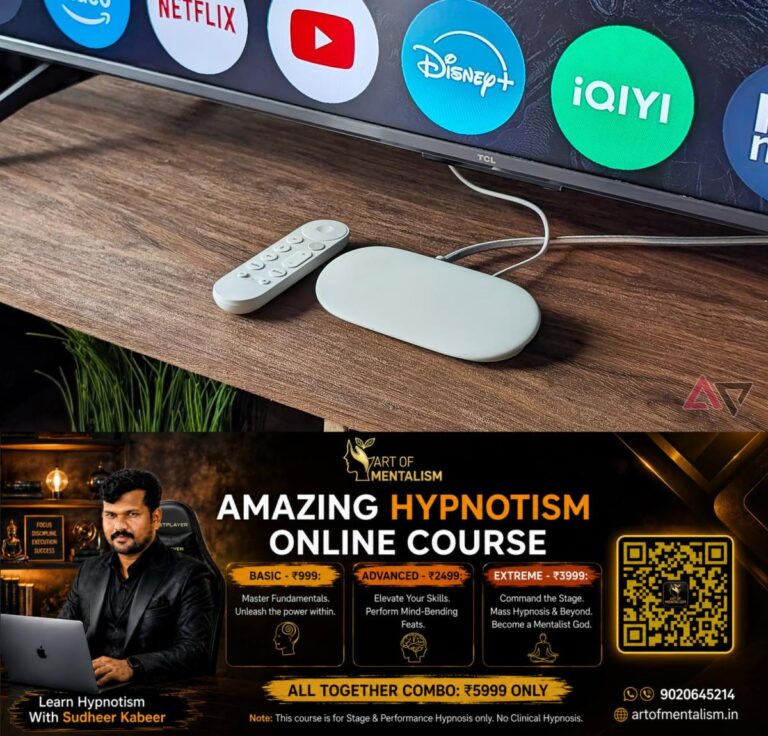 newskerala.net_1791320885_google-tv-streamer-4k-with-tv-voice-remote-control-on-a-desk-and-with-a-television-behind