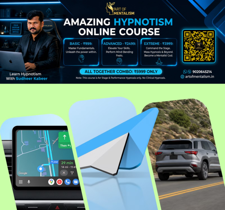 newskerala.net_1791416645_side-by-side-panels-show-a-car-dashboard-the-android-auto-logo-and-a-car-driving-on-a-road