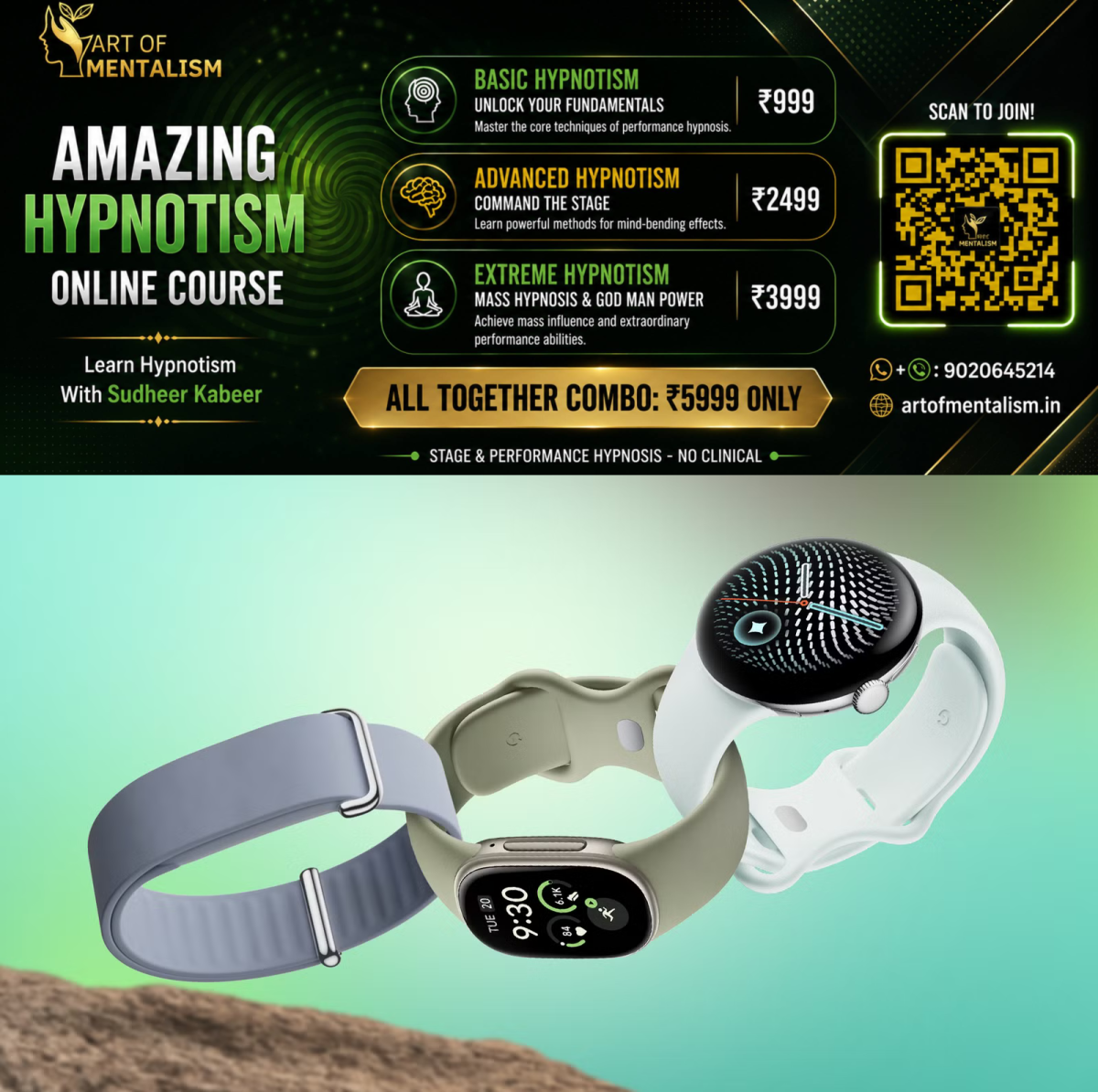 newskerala.net_1792355829_fitbit-air-fitbit-edge-and-google-pixel-watch-5-floating-on-a-green-background
